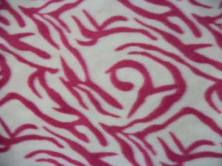 Pink and white zebra print fleece fabric by the yard  
