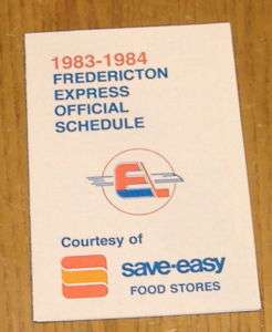 AHL pocket schedules fredericton express 1983 84  