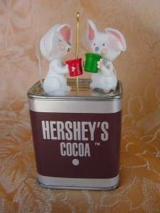 HERSHEYS CHOCOLATE Mice Friends drinking warm Cocoa HALLMARK ORNAMENT 