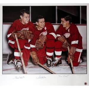 Gordie Howe, Sid Abell & Ted Lindsay Detroit Red Wings Autographed 