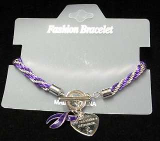 Epilepsy Awareness Purple Braid Ribbon Engraved Heart Toggle Bracelet 