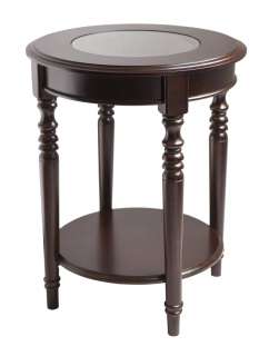 Whitman Wood Round Glass Top End Table Turned Legs NEW  