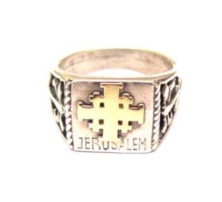 SILVER RING WITH GOLD JERUSALEM CROSS FROM HOLY LAND  