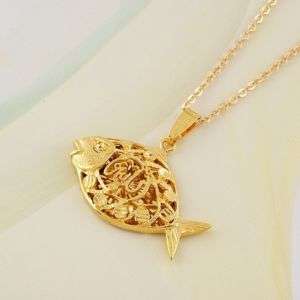 18K gold plated caption Allah Pendant fish design & Necklace  Islam 