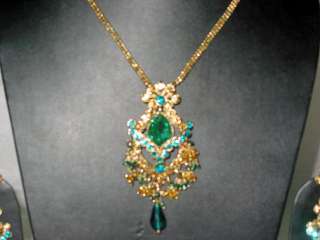 Turquoise Stone Studded Polki Kundan Necklace Earring Jewelry Set 3pc 