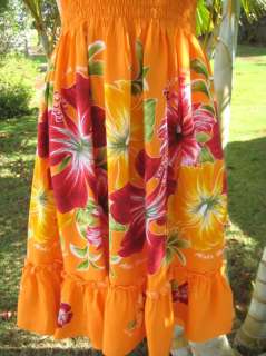 Orange w/ Red Florals Hawaiian Luau Short Halter Dress  