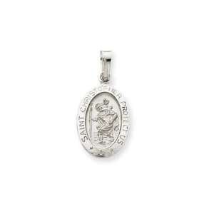  14 Karat White Gold Saint Christopher Medal Charm Jewelry