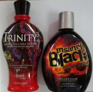 Lot of 2   Trinity 3 & Insanely Black Hot Tingle Tanning Bed Lotion w 