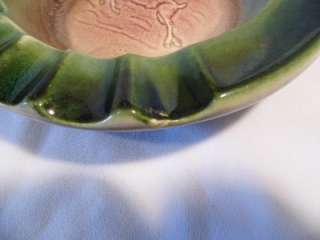 vintage HULL pottery brown & green ASHTRAY w/ Stag Deer Buck Elk 