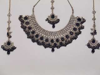 Designer Black Kundan Necklace Earrings Ethnic Indian Trendy Unique 