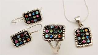 Jewish Hoshen Jewelry Set Earrings Ring Necklace Silver  