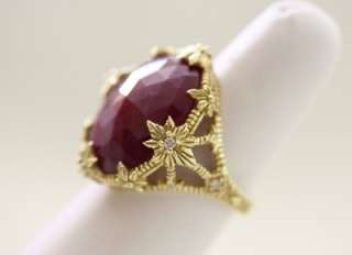 Judith Ripka 18K Yellow Gold African Ruby & Diamond Starlight Ring 