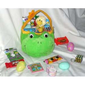 Plush Froggy Kids Easter Gift Basket   Candy, Games, Coloring 