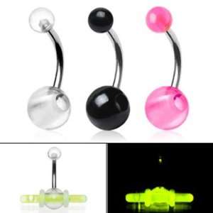  Glowstick belly ring with UV balls, black Jewelry