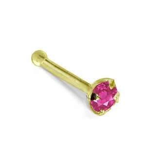   Pink Tourmaline (October)   Solid 14KT Yellow Gold Nose Bone Jewelry