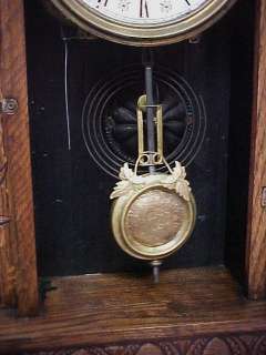   , large antique Gilbert Gingerbread Oak Pendulum Clock, circa 1880s