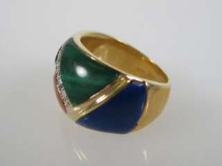 DESIGNER 14KT Diamond Carnelian Onyx Lapis Ring Sizable  