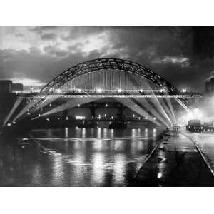  The Tyne Bridge Illuminated at Night circa 1969 Stretched 