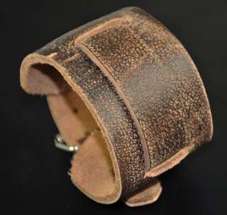   Thick Wide Genuine Leather Wrap Around Bracelet Wristband Brown  