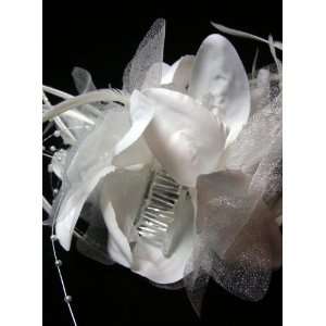  White Flower Feather Hair Clip Claw Beauty