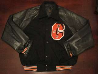 Mint VTG Leather Wool Varsity Letterman Jacket Coat Black Orange Swag 