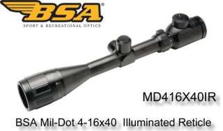 BSA Mil Dot 4 16x40 Riflescope Illuminated Reticle w/4Sunshade 