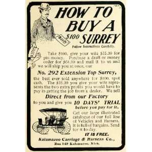   Top Surrey Kalamazoo Carriage Harness Horse Drawn   Original Print Ad