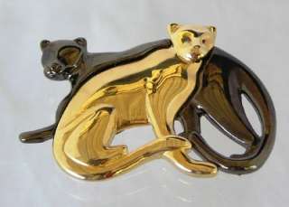 Liz Claiborne Black Gold Pin Brooch 2 Panthers Cats LC  