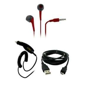   Headphones (Red) + Car Charger + USB 2.0 Data Cable [EMPIRE Packaging