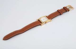 EX+* Ladies Hermes H Hour Watch Orange Leather and White Face 18K 