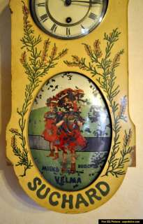   SUCHARD CHOCOLATE antique ADVERTISING WALL CLOCK w KEY 1900s  