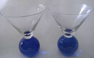 Unique 2 Martini Clear Glass Circle Cobalt Blue Base  