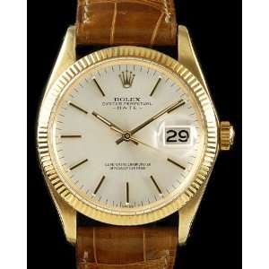  Rolex date yellow gold with leather band mens watch 