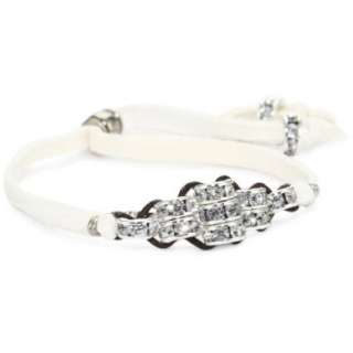 Ettika Leather Silver Multi Stack Crystal Rondell White Leather 