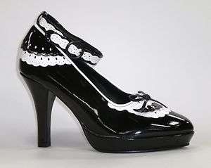 Black White Patent Wide Width Maid Flapper Gangster Costume Shoes 
