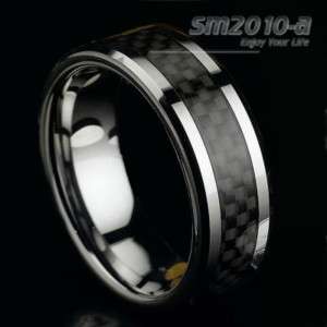 8MM Tungsten & Black Carbon Fiber Mens Ring Band SZ7 13  