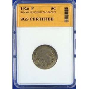  1926 P Indian Head / Buffalo Nickel Certified by SGS 