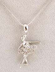New Silver Tone Crystal Ballerina Dancer Charm Necklace  