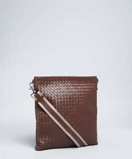 Bottega Veneta dark brown intrecciato leather medium messenger bag