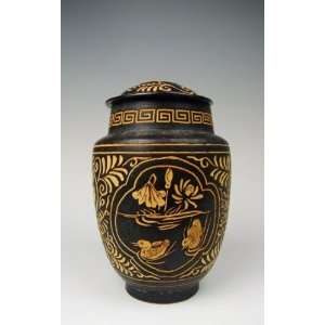  One Sgraffiato Black Glazed Porcelain Lidded Vase, Chinese Antique 
