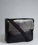 Calvin Klein black leather foldover messenger back style# 319830101