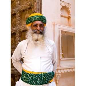 Bearded Guard in Doorway of Fort Palace, Jodhpur, Rajasthan, India 
