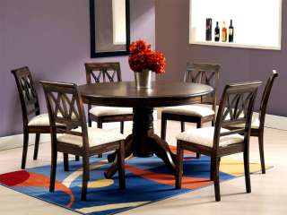   Brown 7 Pc Round Kitchen Dining Table Chairs Set Furniture  