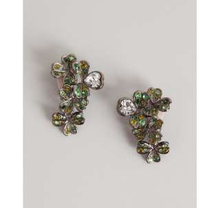 Kenneth Jay Lane green crystal hanging clover clip on earrings