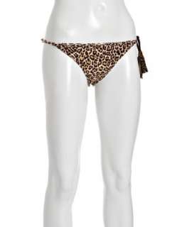 Letarte brown leopard print tassel detail brazilian bikini bottoms 