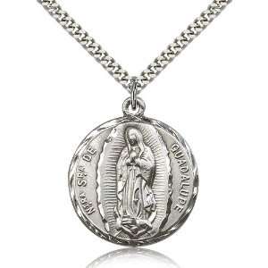 925 Sterling Silver O/L Our Lady of Guadalupe Medal Pendant 1 1/4 x 1 