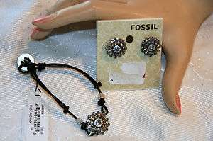 FOSSIL BRAND SET Vintage Glitz Earrings Bracelet Crystal Starburst 