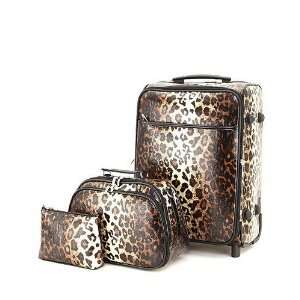  Leopard Animal Print 3pc Luggage Suitcase Train Case 