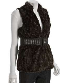 Romeo & Juliet Couture brown faux fur studded elastic belt vest 