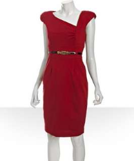 Single red ponte knit Becky asymmetrical belted dress   up 